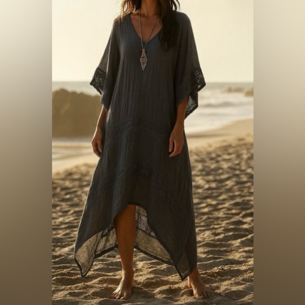 Jen's Pirate Booty Charcoal Purple, Blue Gray Faded Hooded Maxi Dress 💜 Onesize